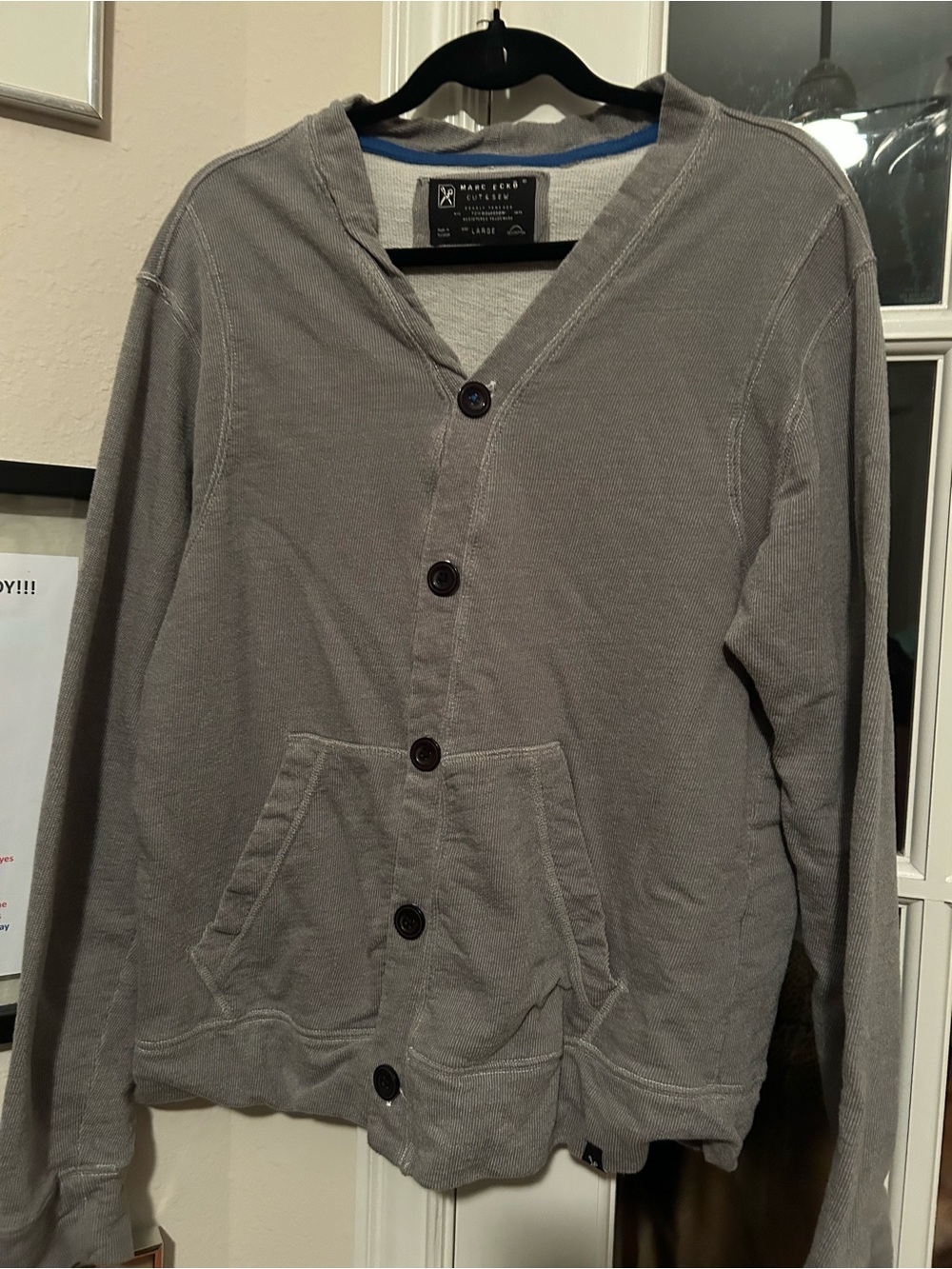 Marc Ecko Gray Button-Down Shirt with Blue Trim
